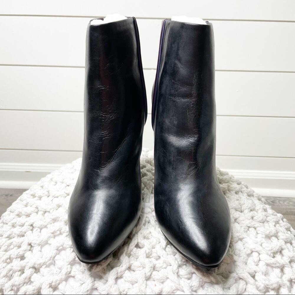 CAbi Bisset Color Block Pointed Toe Leather Booties Black Vino Size 10 - Picture 5 of 9